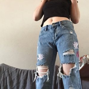 Kendall and Kylie flower embroidered jeans